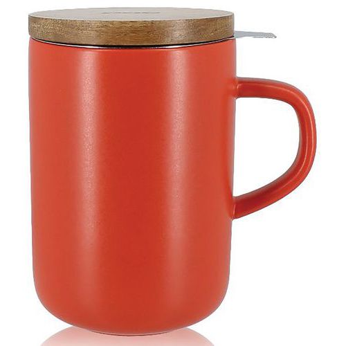 Tisanière Grès 475ml Terracotta Avec Couvercle Bois