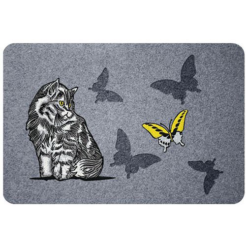 Tapis Antidérapant Gris 40x60cm Polypropylène - Estampe Chat - Usage Modéré