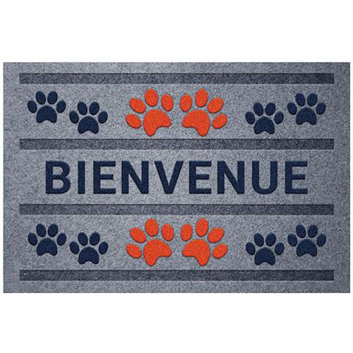 Tapis Flocke Estampes Bienvenue Pattes Rouge Bleu 40x60cm