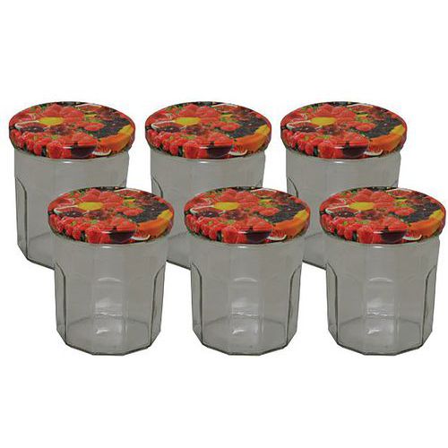 Pack 6 Confituriers 324ml Couvercle Décor Fruits