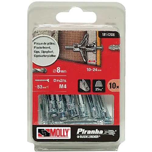 Cheville Métallique A Expansion Molly 4x46mm + Vis X10