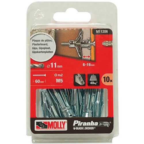 Cheville Metallique Expansion Molly 5x50mm +vis Fraisée X10