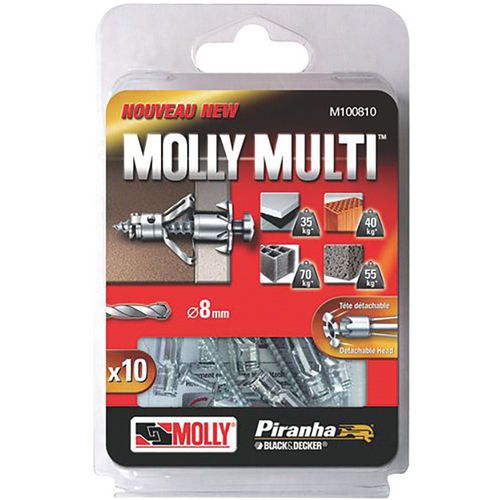 Chevilles Métal Molly Multi 4x37 + Vis Agglo Blister De 10