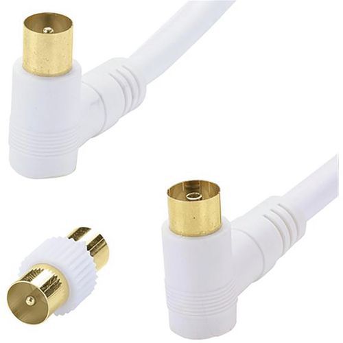 Cordon TV 2m coudé 90° Or 9.52mm Mâle/Femelle Blanc/Zingué