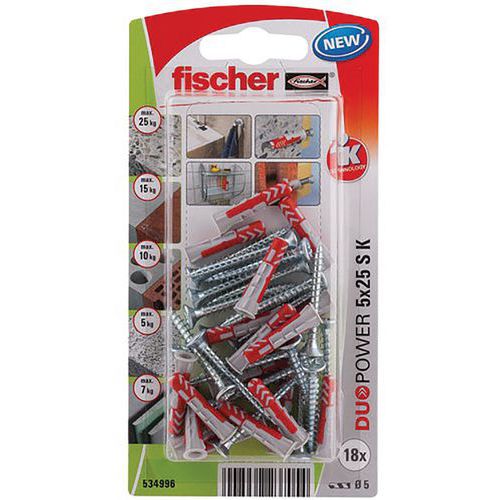 Cheville Duopower 5x25 Avec Vis Blister De 18