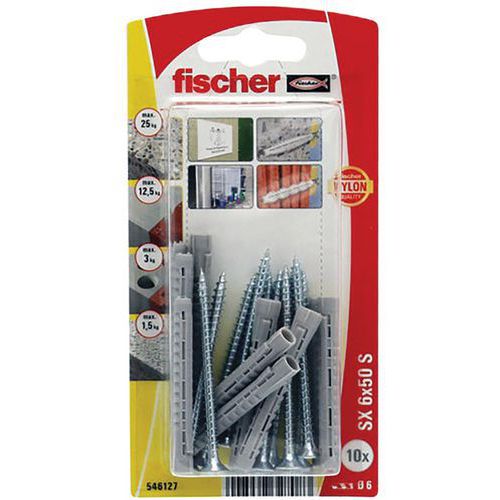 Cheville Nylon Collerette Sx 6x50 Avec Vis Blister De 10