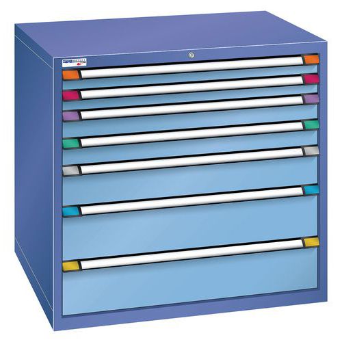 Thurmetall - Armoire d'atelier 7 tiroirs - Acier Bleu Foncé/Clair - 100x100.5x69.5 cm - Charge 4000 kg - Fermeture à clé