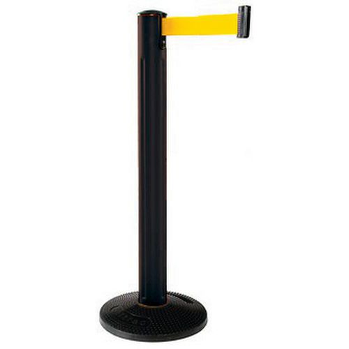 Beltrac - Poteau de balisage extérieur sangle jaune - Noir 970mm - 3.70m de sangle - PVC éco-responsable