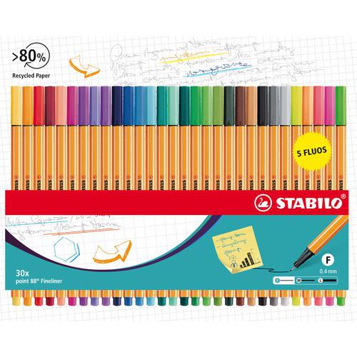 Etui de 30 stylos feutres point 88 dont 5 fluo - Stabilo Etui de 30 stylos feutres point 88 dont 5 fluo - Stabilo