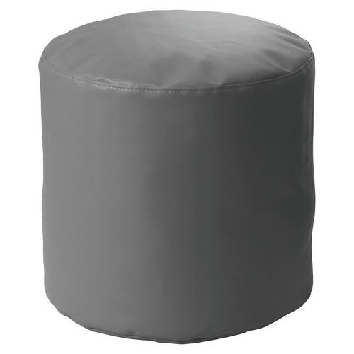 Spouf - Pouf Cylindre Simili Cuir Gris Ø50cm - Hauteur 46cm - Confortable et Durable