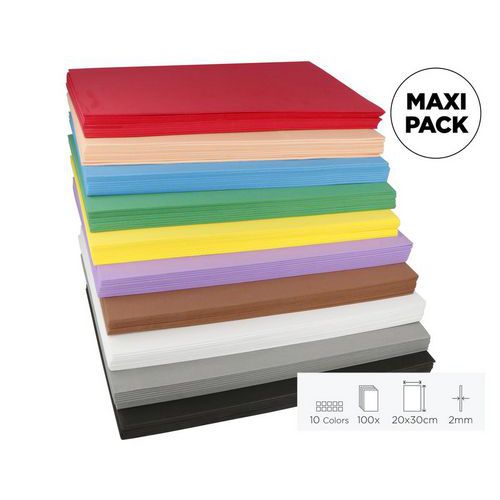Maxi-pack 100 plaques mousse EVA 20x30cm x2mm 10 couleurs thumbnail image 1
