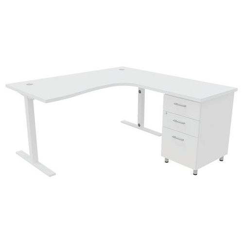 Quadrifoglio - Bureau d'angle IDEA 180 cm Blanc - Retour à droite - 3 tiroirs dont 1 pour dossiers - Plateau 30mm - Garantie 5 ans