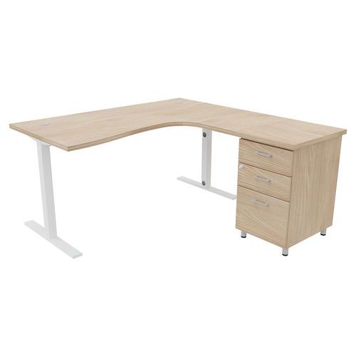 Pack Bureau+caiss Idea Asym. Ret. À Droite 160 Cm Orme/blanc