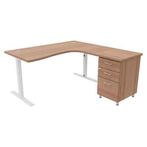 Quadrifoglio - Bureau d'angle IDEA 160cm Noyer/Blanc avec Caisson Retrait Droite - 3 Tiroirs dont 1 Classeur - 5 Ans Garantie