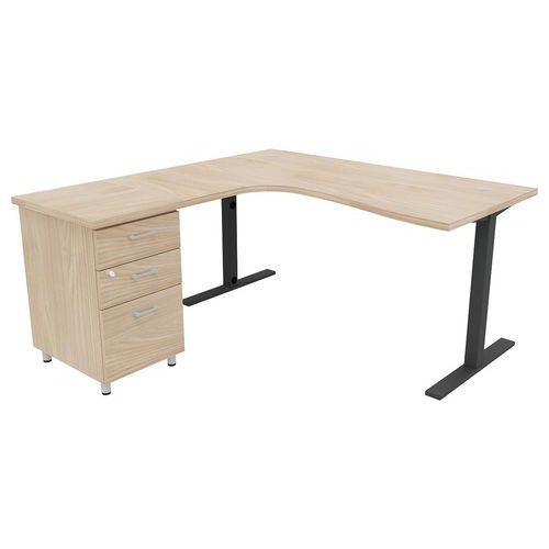 Pack Bureau+caiss Idea Asym. Ret. À Gauche 160 Cm Orme/anthracite