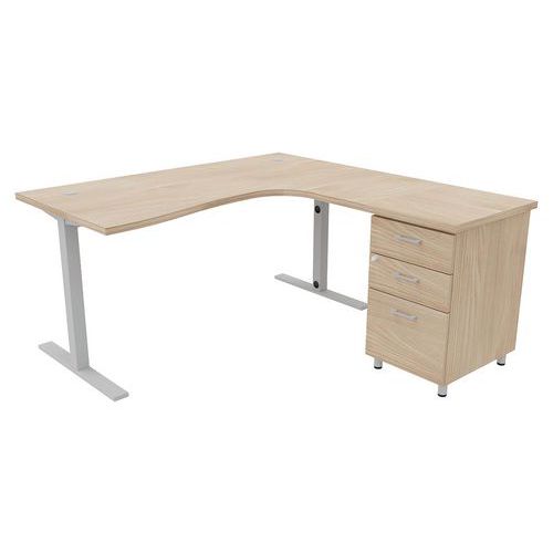 Quadrifoglio - Bureau d'angle IDEA 180cm Orme/Gris Clair - Retour à droite - 3 tiroirs dont 1 pour dossiers - Garantie 5 ans