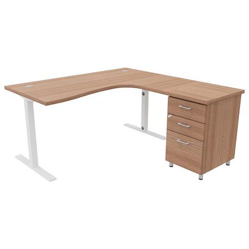 Pack Bureau+caiss Idea Asym. Ret. À Droite 180 Cm Noyer/blanc