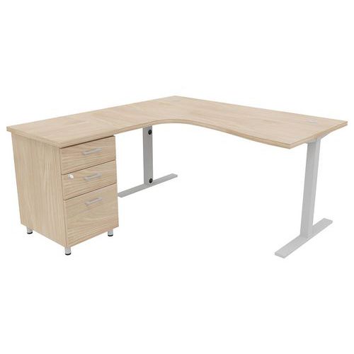 Quadrifoglio - Bureau d'angle IDEA 180cm Orme/Gris Clair - Retour Gauche - 3 Tiroirs - Garantie 5 Ans