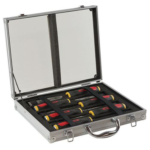 Mallette aluminium 6 ciseaux de sculpteur tri-matière Mallette aluminium 6 ciseaux de sculpteur tri-matière
