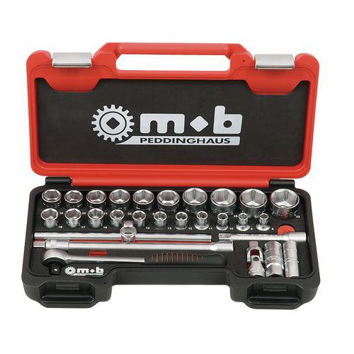 Mob 1 Coffret Box 1/2 28 Pièces, 6 Pans, Cliquet Rond, Mousse