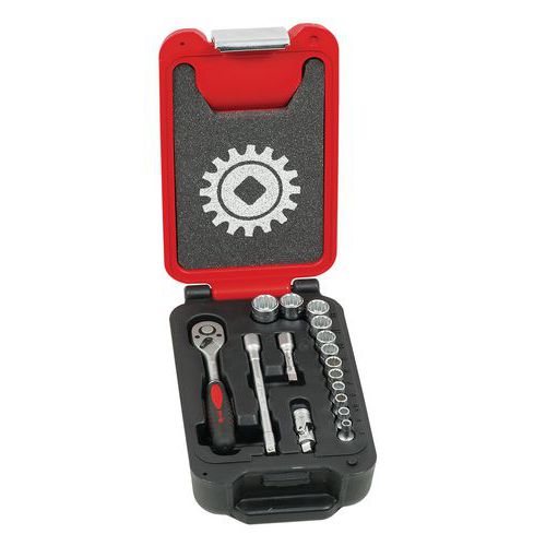 Mob 1 Coffret Box 1/4 16 Pièces 12 Pans Cliquet Poire