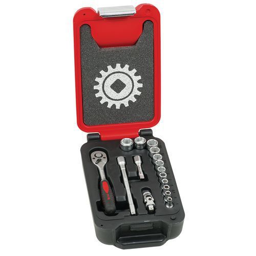 Mob 1 Coffret Box 1/4 16 Pièces 6 Pans Cliquet Poire