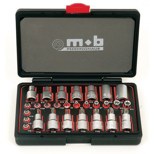 Coffret plastique tamper torx 1/4''-1/2'' 28 pièces - Mob Coffret plastique tamper torx 1/4''-1/2'' 28 pièces - Mob