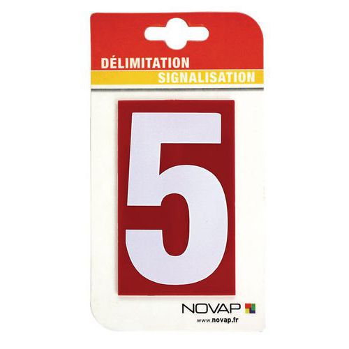 Numero Blanc 5 H=45mm Fond Rouge