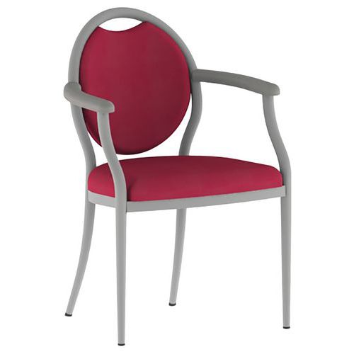 Mobidecor - Fauteuil Bridge 260 Alu Ginkgo Pivoine - Assise/Dossier Rouge - Piétement Gris 4 Pieds - Usage Collectivité - Éco-responsable