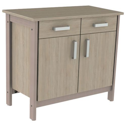 Mobidecor - Buffet Swing 2 Portes 2 Tiroirs Chêne Gris - 102x91x53 cm - Éco-responsable PEFC