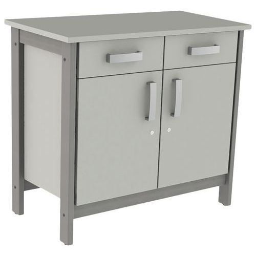 Mobidecor - Buffet Swing 2 Portes 2 Tiroirs - Gris Perle/Gris - 102x91x53 cm - Éco-responsable et Durable