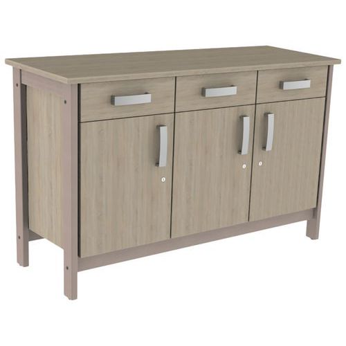 Mobidecor - Buffet Swing 3 Portes 3 Tiroirs - Chêne Gris - 146.6cm Largeur - Éco-responsable