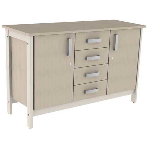 Mobidecor - Buffet Swing 2 Portes 4 Tiroirs - Érable Gotland/Blanc Pastel - 146.6cm Largeur - Éco-responsable