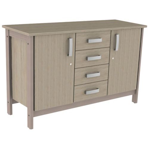 Mobidecor - Buffet Swing 2 Portes 4 Tiroirs - Chêne Gris - 146.6cm Largeur - Éco-responsable