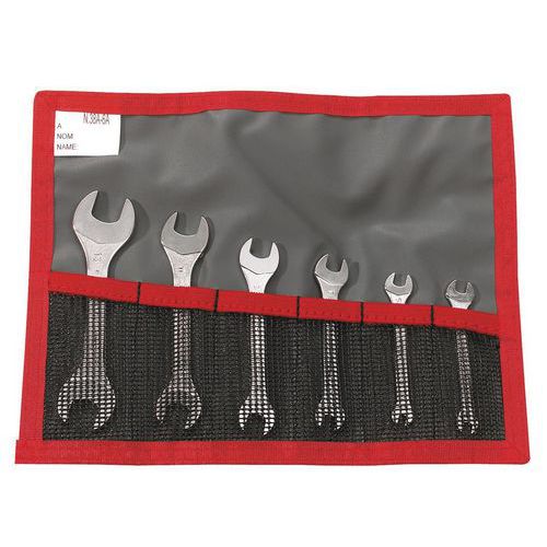 Jeu de clés à fourches micromécanique têtes inclinées 15° métriques et en pouces Jeu de clés à fourches micromécanique têtes inclinées 15° métriques et en pouces