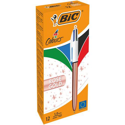 Stylo-bille 4 Couleurs Or Rose - Lot De 12 - Bic