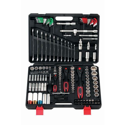 Coffret d'outils + douilles 1/2, 1/4 et 3/8 6 pans - 160 pièces 