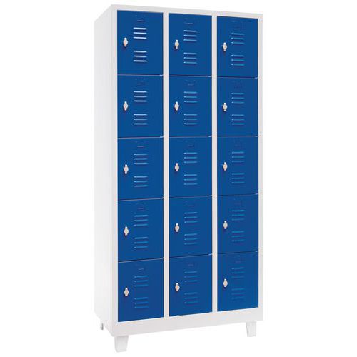 Vestiaire Multicases/pieds L=300/3 Colonnes 5 Cases/ Bleu
