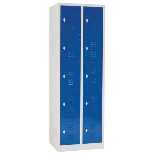 Vestiaire Multicases/socle L=300/2 Colonnes 5 Cases/bleu