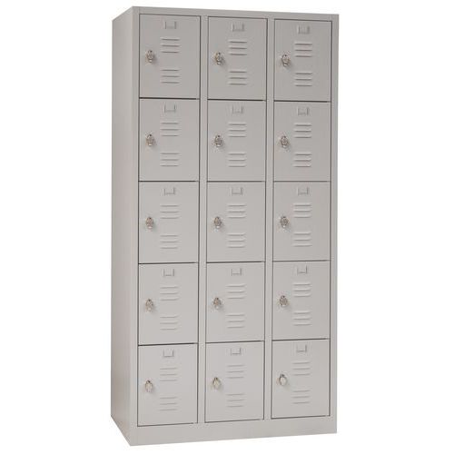 Vestiaire Multicases/socle L=300/3 Colonnes 5 Cases/gris