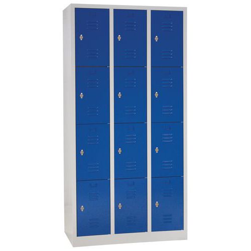 Vestiaire Multicases/socle L=300/3 Colonnes 4 Cases/bleu