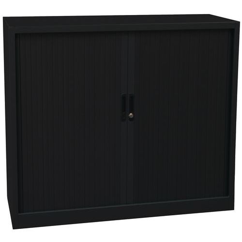 Manutan Expert - Armoire Basse Orel 120x105 cm Noir - Rideau à Clé - 2 Tablettes 45kg - Métal