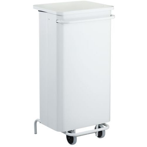 Grande poubelle cuisine professionnelle blanche 90L couvercle bleue