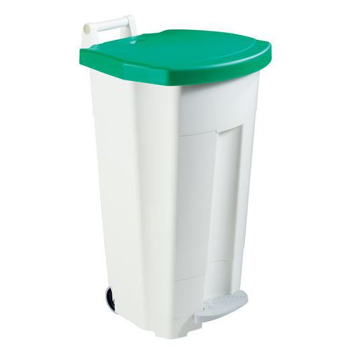 Poubelle Agroalimentaire Blanche A Pedale 90l/ Couvercle Vert