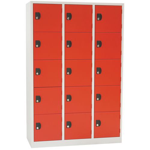 Vestiaire 15 Cases Gris/rouge - L 1200 - Serrure à Clé