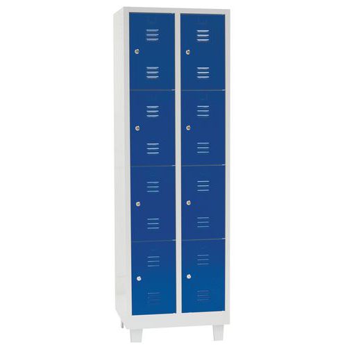 Vestiaire Multicases/pieds L=300/ 2 Colonnes 4 Cases/bleu