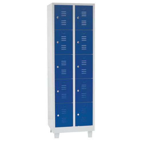 Vestiaire Multicases/pieds L=300/ 2 Colonnes 5 Cases/bleu
