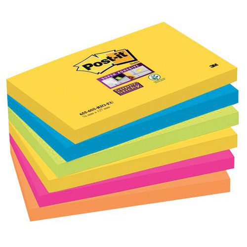 Post-it - Super Sticky 127 Rio - Lot de 6 - 76x127mm Assorti - 100 Feuilles/Bloc