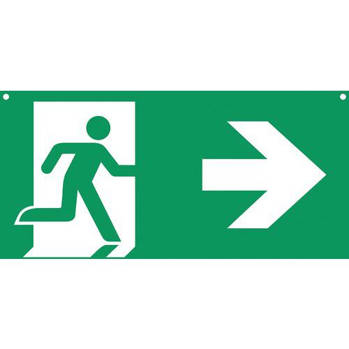 Panneau PVC Signalisation Évacuation Sortie Recto/Verso L600 x H300mm Norme ISO 7010 Rigide Blanc Vert