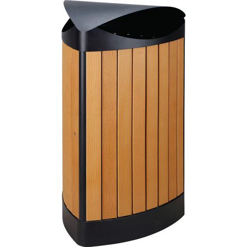Poubelle Extérieur Triangle Finition Wood 60l Noir/bois
